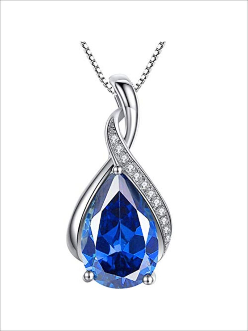 Sterling Silver Pear Simulated Blue Sapphire Pendant Necklace 18" Gift